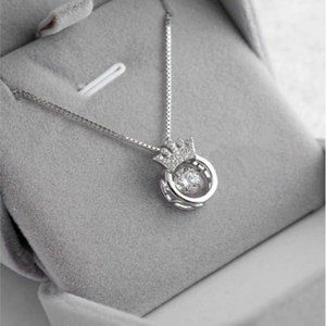 NEW 925 Sterling Silver Diamond Crown Necklace